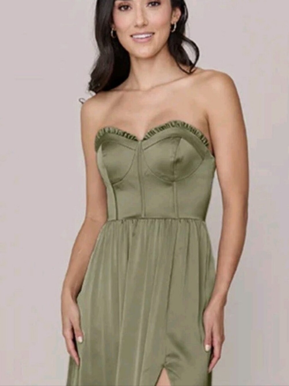 Revelry Womens Valentina Green Satin Bridesmaid Maxi Dress Removable Straps. 4 - Picture 4 of 9